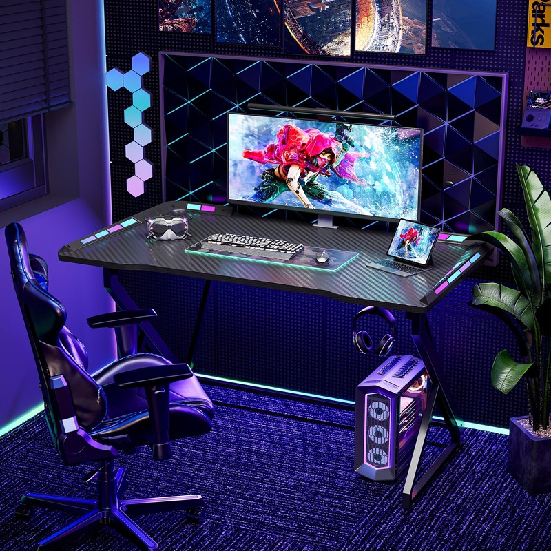 TIQLAB Gaming Desk with LED Lights, 40 Inch Computer Desk