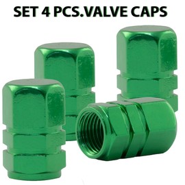 AERZETIX - C64521 - Set of 4 Valve Caps / Plugs for Car Tyres - Hexagonal Shape - Green - Aluminium - Wheel Accessories Tuning Car Moto Decoration Truck Camion Vehicle