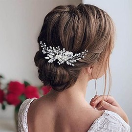 Latious Pearl Bride Wedding Hair Comb Silver Crystal Bridal Hair Pieces Leaf Hair Clip Hair Accessories for Women and Girls (A-Silver)