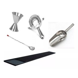 Buffetware Kit Barman Bar Colador Cuchara Tapete Jigger Cucharon Hielo