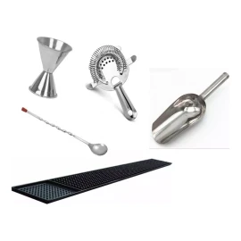 Buffetware Kit Barman Bar Colador Cuchara Tapete Jigger Cucharon Hielo