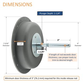 Kason 486 Wide Recessed Inside Release Handle, 1-1/4" Plunger Push Rod for 4" Thick Door of Walk-in Coolers and Freezers