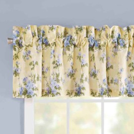 Laura Ashley - Valance, 100% Soft Cotton Window Treatment with Rod Pocket, Lightweight & Machine Washable, Floral Printed Curtain (Cassidy Yellow, 15" x 86")