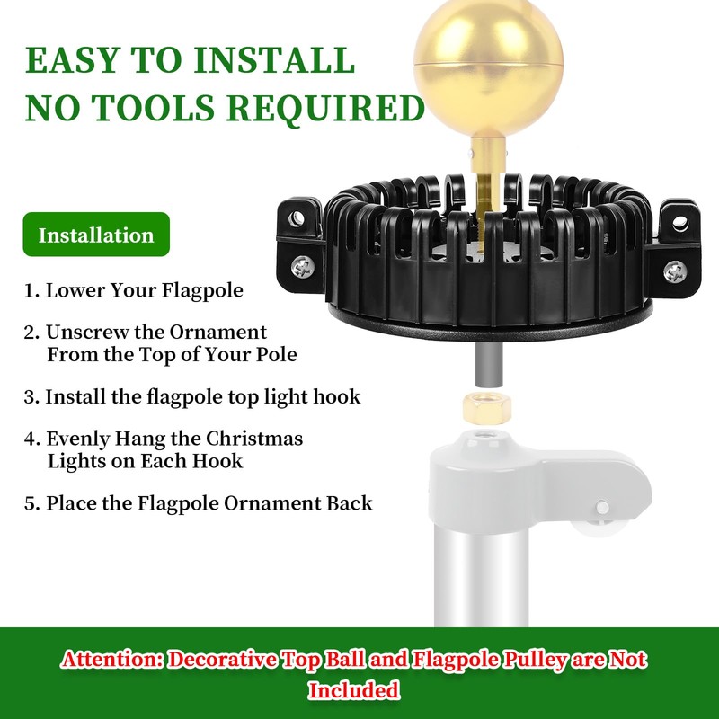 Christmas Tree Flag Pole Mega Topper Light Hook, Flag Pole