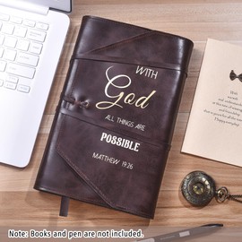 LParkin Premium PU Leather Bible Cover Case for Men and Women - Durable Bible Case with Adjustable Strap, Ideal Christian Gifts, with God All Things are Possible - Medium