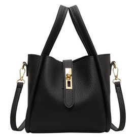 HiTotes Bucket Bags for Women Vegan Leather Tote Bag Small Handbag Top Handle Bag Trendy Stachel Bag Crossbody Purse, Black, Small