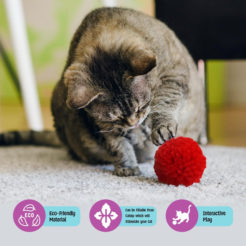SPOT Wool Pom Poms Cat Toy - Interactive Wool Balls