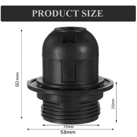 JNXQWE E26 E27 Light Socket,Plastic Threaded Medium Base Lamp Holder with Shade Ring,E26 Pendant Socket for Edison Bulbs Pendant Lamp,3-Pack (Black)