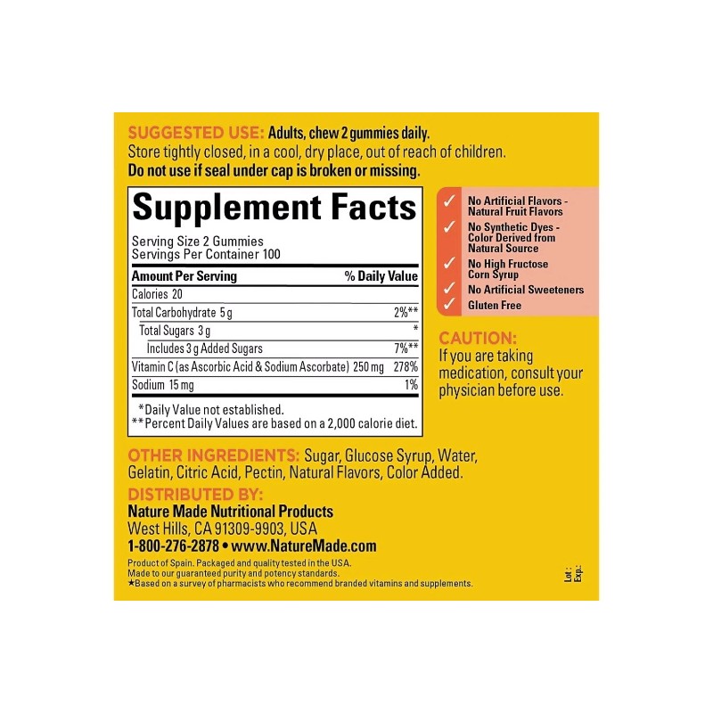 Nature Made Vitamin C Adult Gummies, 200 Count 06/2026+