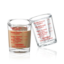 Shot Glasses Measuring Cup Set 2PACK Espresso Shot Glasses Liquid Heavy Glass 2oz/60ml(Red)