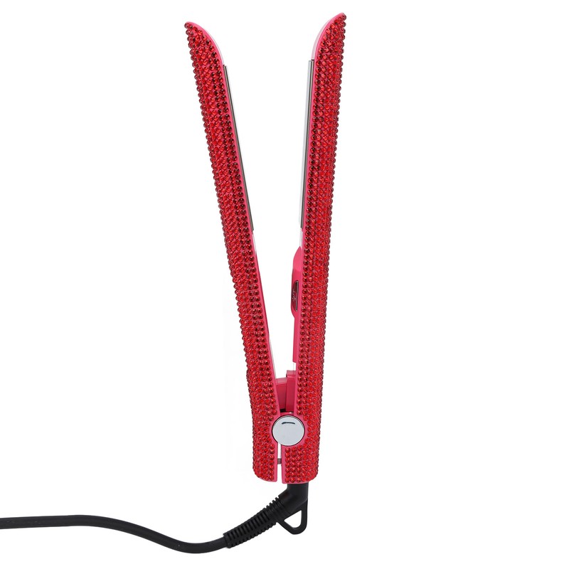 Professional Red Hair Straightener Titanium Curler Straightening Curling Rhinestone Flat
