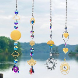 Crystal Suncatchers,Rainbow Prism Suncatcher,Stained Glass Window Hangings,Hanging Garden Ornaments Outdoor,Chain Pendant Ornament Colorful Crystal Glass Balls for Window Garden Wedding Decorations,C