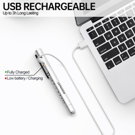 RISEMART Rechargeable Pen Light for Nurse, Rechargeable LED Portable Medical PenLight for Nurse, Doctor, First Aid, EMT, Nursing,Nursing Student,Warm/Cool White Silver1