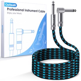 CeMeow Guitar Cable 10ft 1/4 Inch Guitar Cord Straight to Right Angle Instrument Cable with Braided Tweed and Anti-Kinking Design for Guitar Bass Amp, Black & Blue