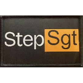 Step SGT Sergeant Funny Military Hook and Loop Morale Patch, 3x2 inches, Black and Orange
