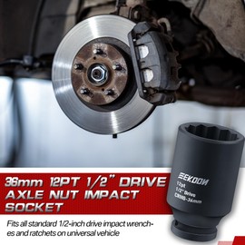 Feekoon Axle Nut Impact Socket, 36mm, 12 Point, 1/2 Inch Drive, CR MO, Spindle Nut Socket for Removing Axle Shaft Nuts, Universal Quick Fit Nuts Remover, Deep Well Hub Release Tool for Impact Wrench
