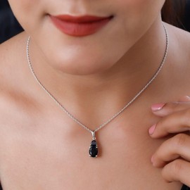 Shop LC Black Tourmaline Necklace for Women Platinum Plated 925 Sterling Silver Black Spinel Birthstone Jewelry Chain Size 20" Ct 2.1 Christmas Gifts for Women