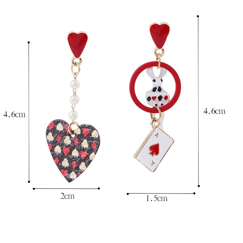 ONLYJUMP Long Asymmetric Heart Poker Dangle Earrings for Women Unique