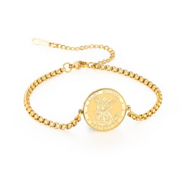 TEAMER Saint Michael Bracelet Stainless Steel St. Michael Box Chain Bracelet The Great Protector Archangel Amulet Religious Jewelry For Women (Gold)