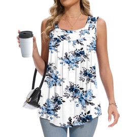 PEVRL Tank Top for Women Loose Fit Summer 2025 Sleeveless Long Flowy Square Neck Blue Rose XL