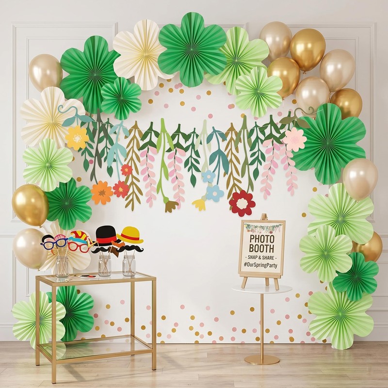 2 Pcs Flower Banner with Paper Flower Fans, Floral Garland