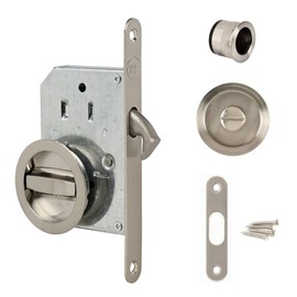 Yale Sliding Door Lock Set - Round Retractable Lock and Handles - Internal Diameter Handles 48mm - Brushed Steel Nickel Plated - Finger Puller, Strike Plate, Screws