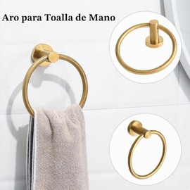Juego de 4 Piezas de Accesorios de baño de Acero Inoxidable Dorado Cepillado Que Incluye Anillo para Toallas de Mano, Kit de Accesorios de baño