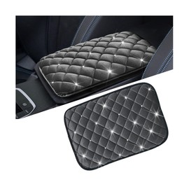 Mandark Bling Car Center Console Cover, Crystal Rhinestone Fluffy Automotive Armrest Seat Box Cushion Pad, Soft Comfortable Diamond Arm Rest Protection Mat, Universal Vehicle Accessories (Gray)