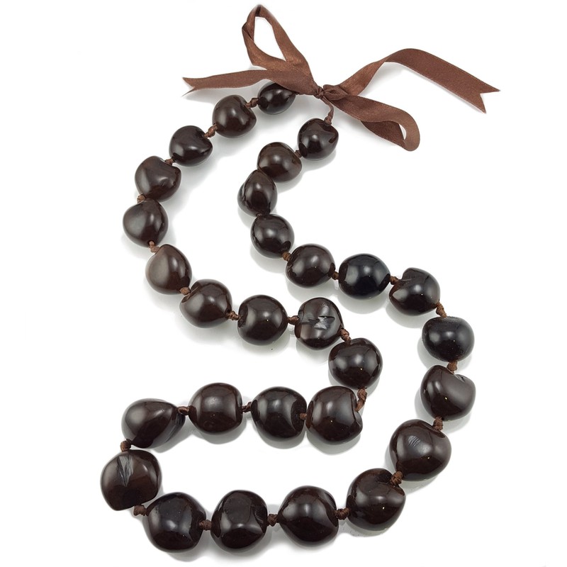 BlueRica Kukui Nut Lei Necklace & Bracelet Set (Brown)