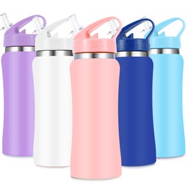 Kids Stainless Steel Insulated Water Bottle with Straw,350 ml Small Water Bottles for School Reusable Metal Vacuum Small Flask Leakproof Keep Drinks Hot Cold for Boys Girls Toddlers Children(Pink)