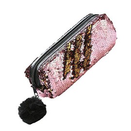 TopHomer Glitter Mermaid Sequins Portable Two Tone Student Pencil Case for Girls Women Handbag Purse Makeup Bag with Pompom Zipper Rose, rose, Modern