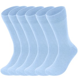 Feraricci 6 pairs of White Solid Color Polyester Socks for Men, Casual and Formal Attire Mid Rise Men’s Crew Socks - Baby Blue 6 Pairs