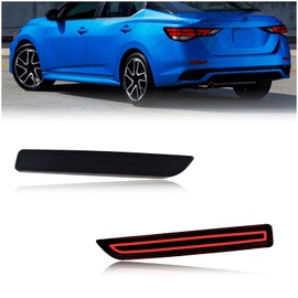 KEEGTBOX Rear Bumper Reflector Light Brake Tail Lamps Sequential Turn Signal Light for 2020-2022 Nissan Sentra| 2015-2022 Nissan Murano| 2018-2022 Nissan Leaf| 2019-2023 Nissan Armada (SMOKED LENS)