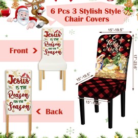 FuWeave 6 Pack Christmas Decorations Chair Covers Stretch Dining Room Chair Slipcovers Removable Xmas Seat Cover Washable Chair Protector Cover for Holiday Kitchen Decor, 3 Style(Classic Style,Red)