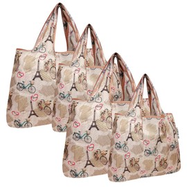 allydrew Large & Small Foldable Tote Nylon Reusable Grocery Bags, Set of 4, Paris