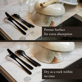 Cocina Simul Stone Drying Mat for Kitchen Counter - Large 24"x16", Self-Absorbent, Quick Drying, Non-Slip Pad, Sandpaper, Prevents Pooling Water - Gray Marble