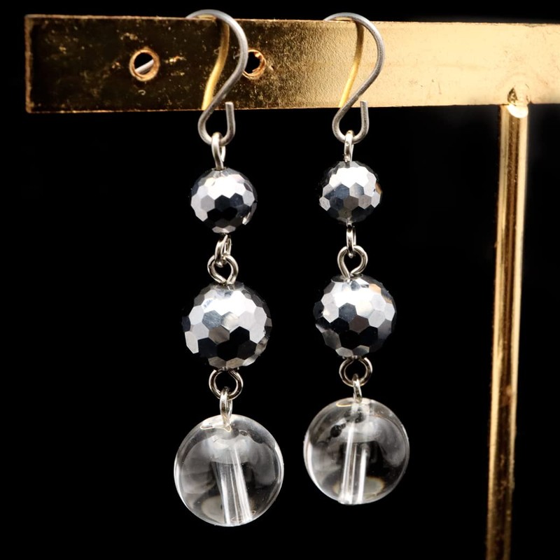 Gold Stone Terahertz Earring, For Both Ears, 3 Strings, Natural