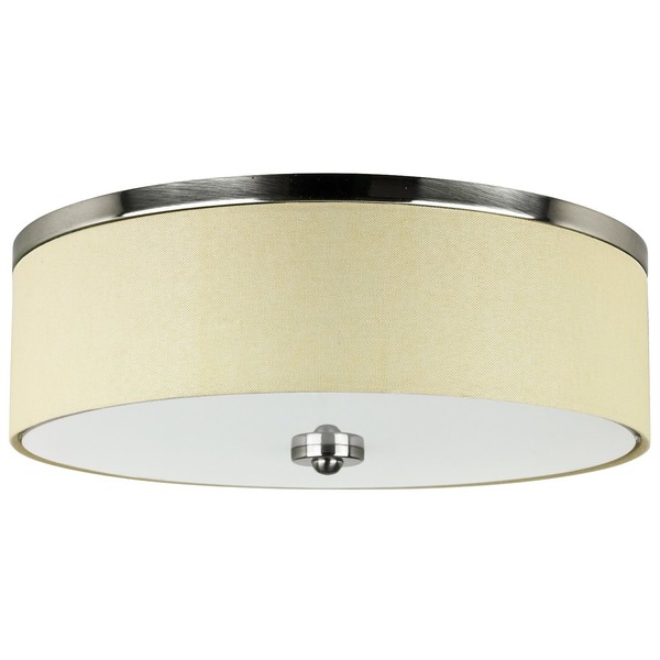 Sunlite 49079 17" LED Fabric Flush Mount, Mid-Century Modern Drum Fixture, Rich Cream Shade, 1680 Lumens (180W Equivalent), Dimmable, ETL Listed, Round Acrylic Diffuser, 3000K, Brushed Nickel Finish