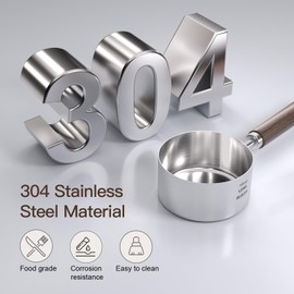 120 ml stainless steel measuring cup with wooden handle, precise measurement division for 1/4 and 1/2 cup, ideal for flour, coffee, tea and sauces, durable cups measuring cup for kitchen and baking,