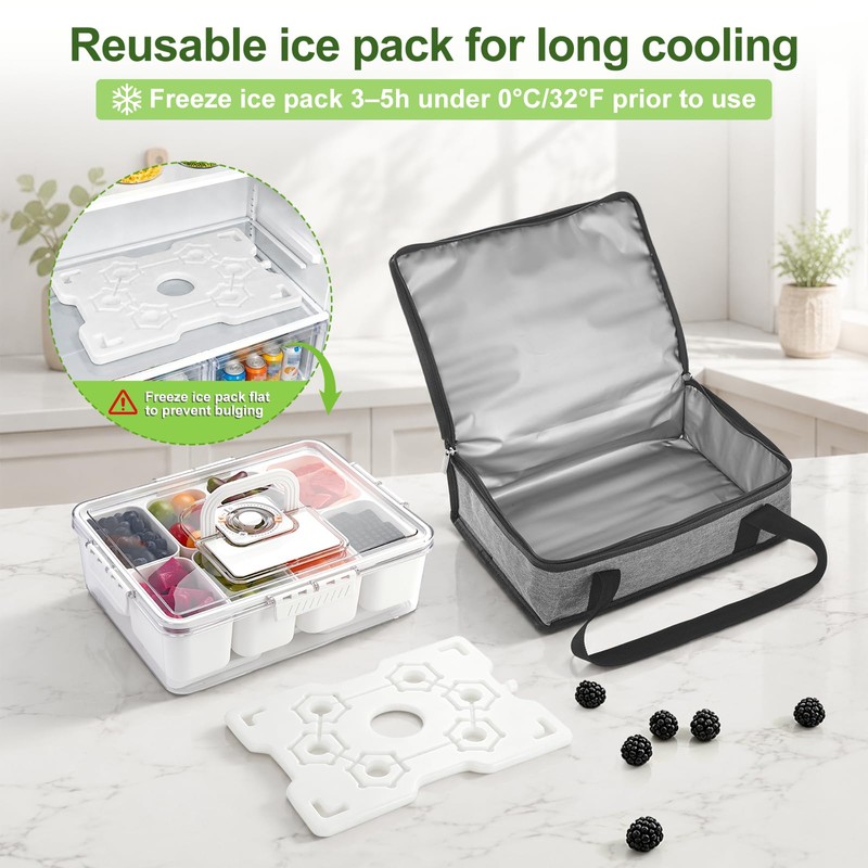 Chilled Snackle Box Container with Ice Pack and Insulated Bag,