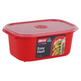 Décor Microsafe Large Food Container | Steam Release Vent | Dishwasher & Freezer Safe | 1.6L Capacity - Red