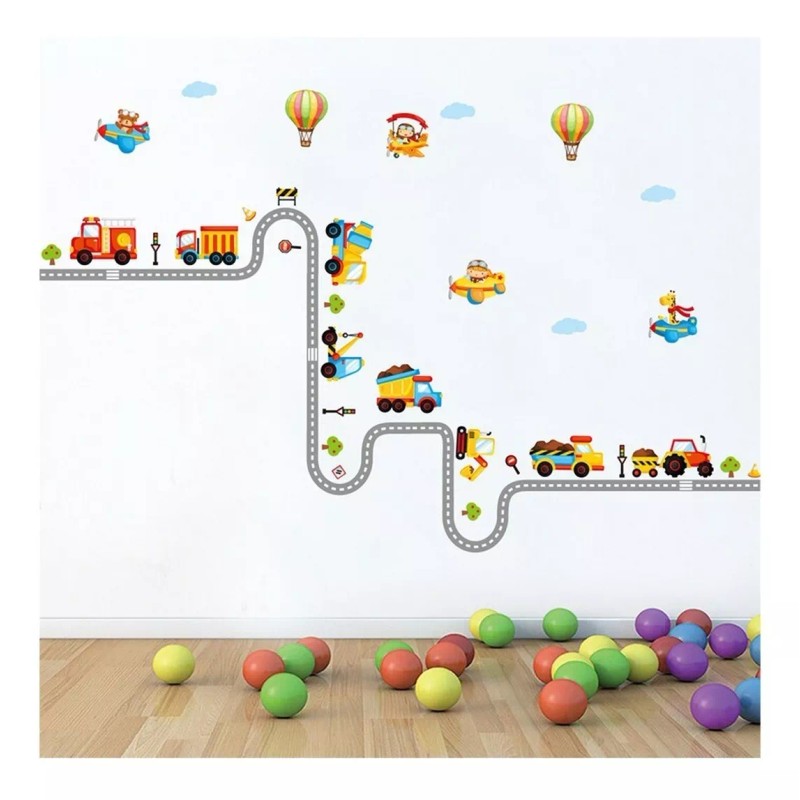 DaraBaby Vinil Decorativo Infantil Pista Autos Camiones Aviones Sala