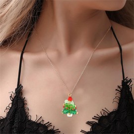 MALOYANVE Unique Crystal Christmas Necklace Cute Sparkly Glitter Santa Hat Jingling Bell Tree Snowman Snowflake Rhinestone Lightweight Pendant Necklace Festival Holiday Jewelry for Women (Christmas Tree 1)