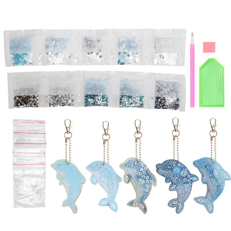 5Pcs Dolphin Diamond Painting Keychain DIY 5D Cartoon Pendant Stylish