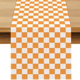 Orange Fall Checkered Table Runner Thanksgiving Harvest Checkerboard Table Decorations for Festivel Wedding Birthday Bridal Baby Shower Home Party Kitchen Island Decor 13" x 72"