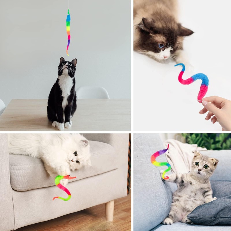 LE TOOTER 3 PCS Rainbow Fuzzy Worm Toys String Pets,Large