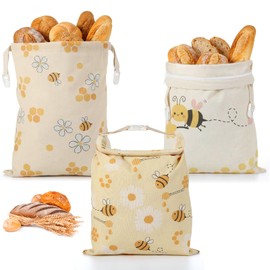 Tallew 3 Pack Beeswax Bread Bags for Sourdough & Homemade Bread 17 x 13'' XL Reusable Organic Linen Beeswax Wraps with Sealing Zip for Fresh Food Storage Loaf Freezer Baker (Bee Style)