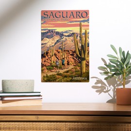 Lantern Press 10x15 Inch Wood Sign, Ready to Hang Wall Decor, Saguaro National Park, Arizona, Hiking Scene