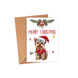 HKDesignGift Yorkshire Terrier Dog Merry Christmas Greeting Card, Merry Christmas Card, Yorkshire Terrier Card, Cute Dog Christmas Card, Adorable Christmas Card For Dog Lovers