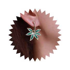 Yheakne Boho Emerald Maple Leaf Earrings Enamel Green Leaf Dangle Earring Green CZ Leaf Stud Earrings Green Crystal Earrings Jewellery for Women and Girls, Zinc, No Gemstone